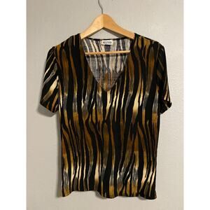 Vintage Womens Top Large Animal Print Slinky V Neck Grunge Mob Wife 90s Y2K